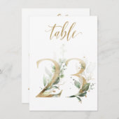 水彩緑と金ゴールドの葉、表番号23 招待状 (正面/裏面)