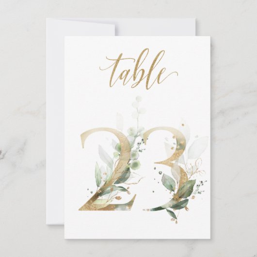 水彩緑と金ゴールドの葉、表番号23 招待状 (正面)