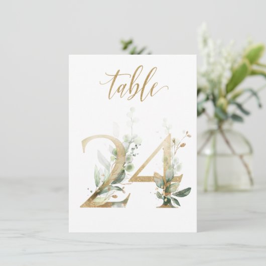 水彩緑と金ゴールドの葉、表番号24 招待状 (スタンド正面)