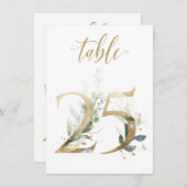 水彩緑と金ゴールドの葉、表番号25 招待状 (正面/裏面)