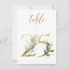 水彩緑と金ゴールドの葉、表番号25 招待状