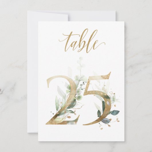水彩緑と金ゴールドの葉、表番号25 招待状 (正面)