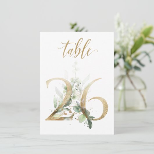 水彩緑と金ゴールドの葉、表番号26 招待状 (スタンド正面)