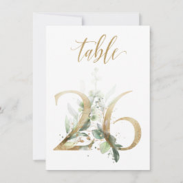 水彩緑と金ゴールドの葉、表番号26 招待状