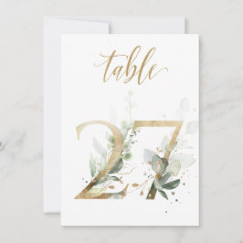 水彩緑と金ゴールドの葉、表番号27 招待状