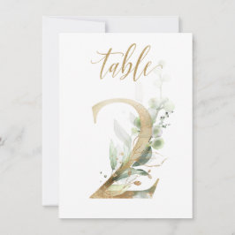 水彩緑と金ゴールドの葉、表番号2 招待状