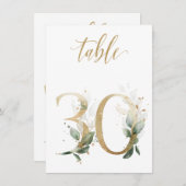 水彩緑と金ゴールドの葉、表番号30 招待状 (正面/裏面)