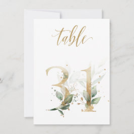 水彩緑と金ゴールドの葉、表番号31 招待状