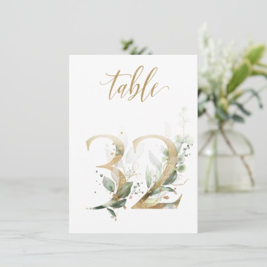 水彩緑と金ゴールドの葉、表番号32 招待状 (スタンド正面)