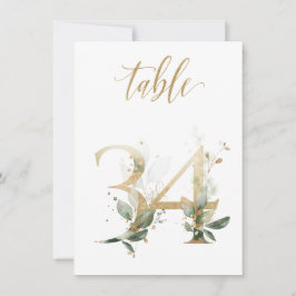 水彩緑と金ゴールドの葉、表番号34 招待状