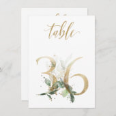 水彩緑と金ゴールドの葉、表番号36 招待状 (正面/裏面)