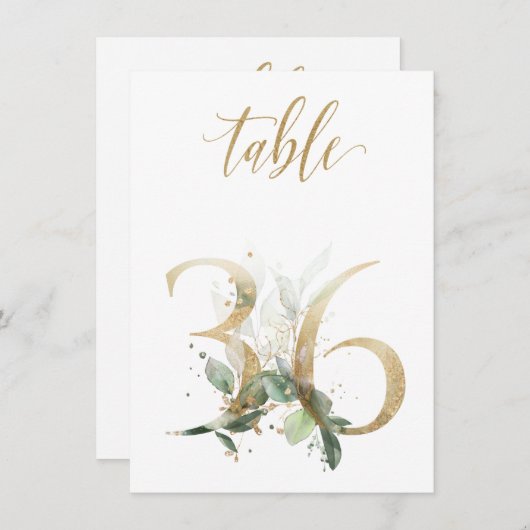 水彩緑と金ゴールドの葉、表番号36 招待状 (正面/裏面)