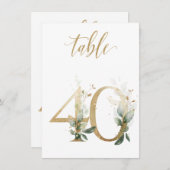 水彩緑と金ゴールドの葉、表番号40 招待状 (正面/裏面)