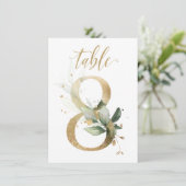 水彩緑と金ゴールドの葉、表番号8 招待状 (スタンド正面)