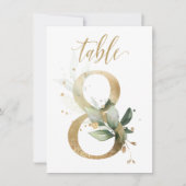 水彩緑と金ゴールドの葉、表番号8 招待状 (正面)