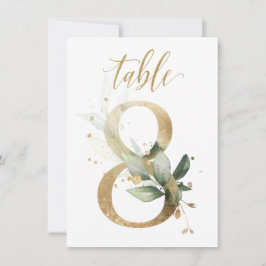 水彩緑と金ゴールドの葉、表番号8 招待状