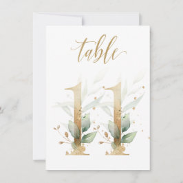 水彩緑と金ゴールドの葉、表11 招待状