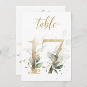 水彩緑と金ゴールドの葉、表17 招待状 (正面/裏面)