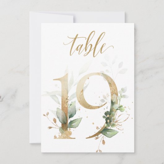 水彩緑と金ゴールドの葉、表19 招待状 (正面)