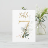 水彩緑と金ゴールドの葉、表7 招待状 (スタンド正面)