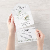 水彩緑と金ゴールドを兼ね備結婚えた オールインワン招待状 (貼ってはがせる)