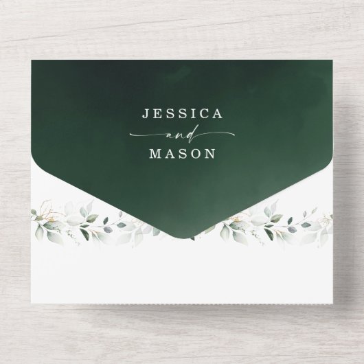 水彩緑と金ゴールドを兼ね備結婚えた オールインワン招待状 (裏面)