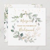 水彩緑と金ゴールドフラッ葉トサンキューカード サンキューカード (正面/裏面)