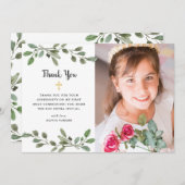水彩緑と金ゴールド写真第1回 サンキューカード (正面/裏面)