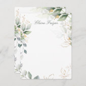 水彩緑と金ゴールド葉フラットノートカード ノートカード (正面/裏面)