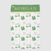 水彩緑と黄色のゴルフトーナメント ゴルフタオル (正面)