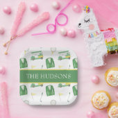 水彩緑と黄色のゴルフトーナメント ペーパープレート (パーティー)