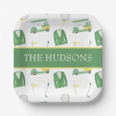 水彩緑と黄色のゴルフトーナメント ペーパープレート (正面)