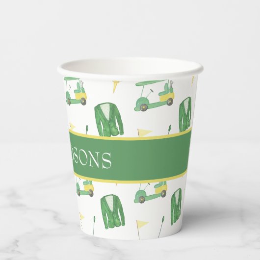 水彩緑と黄色のゴルフトーナメント 紙コップ (裏面)
