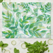 水彩緑と黄葉色 キッチンタオル (折り畳み)