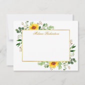 水彩緑のひまわり金ゴールド パーソナライズされた ノートカード (正面)