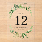 水彩緑のアクリル結婚製のテーブル番号 アクリル招待状 (正面)