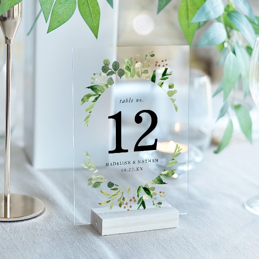 水彩緑のアクリル結婚製のテーブル番号 アクリル招待状