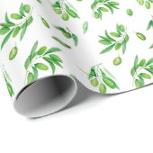 水彩緑のオリーブの枝葉 ラッピングペーパー (ロールコーナー)