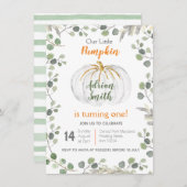 水彩緑のカボチャ1歳の誕生日 招待状 (正面/裏面)
