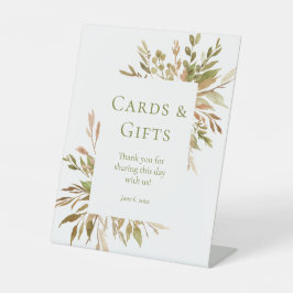 水彩緑のカードとギフト 台座サイン