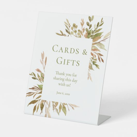 水彩緑のカードとギフト 台座サイン (正面)