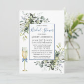 水彩緑のガラスのシャワーほこりっぽい青 招待状 (スタンド正面)