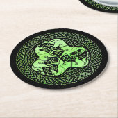 水彩緑のケルト結び目模様リングや輪と馬 ラウンドペーパーコースター (アングル)