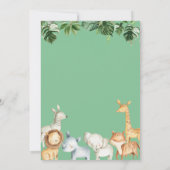 水彩緑のサファリ動物、男の子のベビーシャワー 招待状 (裏面)