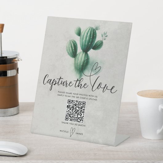 水彩緑のサボテン結婚の愛を捉える 台座サイン (インサイチュ)