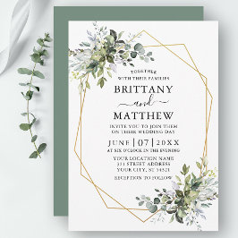 水彩緑のジオフレームセージ緑 招待状