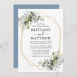 水彩緑のジオフレーム結婚ズダスティブルー 招待状