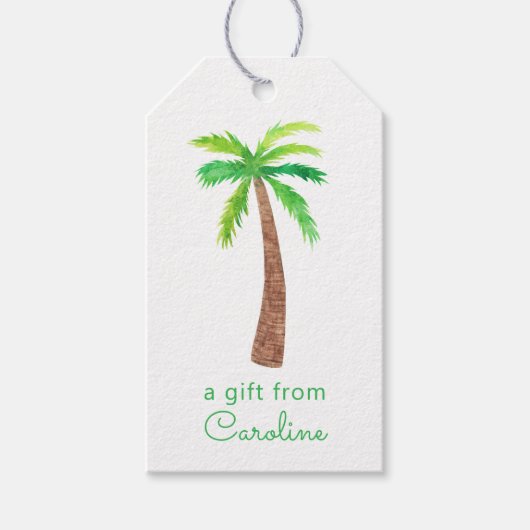 水彩緑のストライプヤシの木 ギフトタグ (正面)