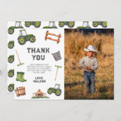 水彩緑のトラクターの写真 2歳の誕生日 サンキューカード (正面/裏面)