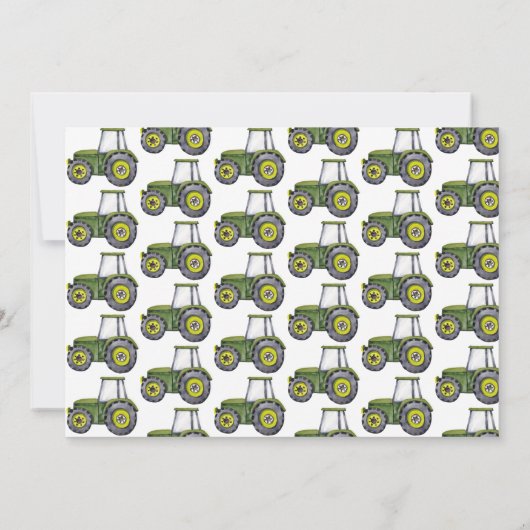 水彩緑のトラクター写真2nd誕生日 招待状 (裏面)